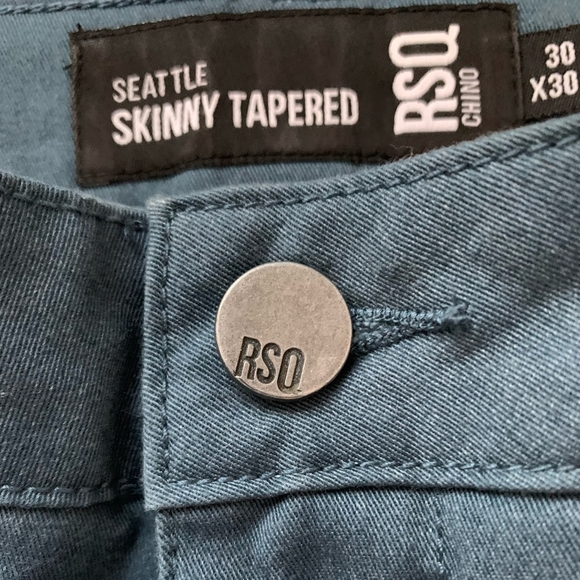Mens Chinos RSQ Seattle Skinny Tapered Chino Pants Washed Navy Flat Front Pants - Picture 7 of 8